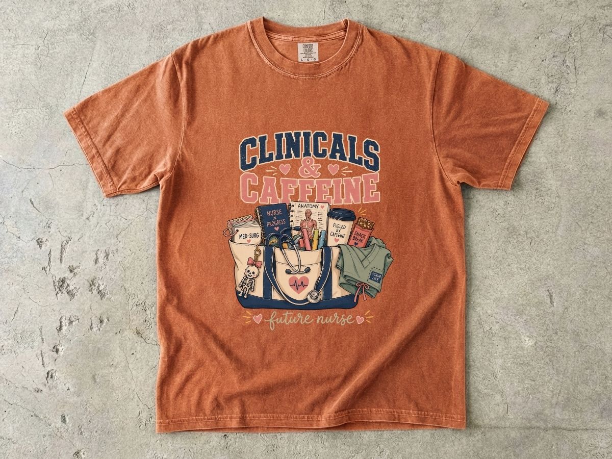 Clinicals & Caffeine T-Shirt — Future Nurse Coffee Tee