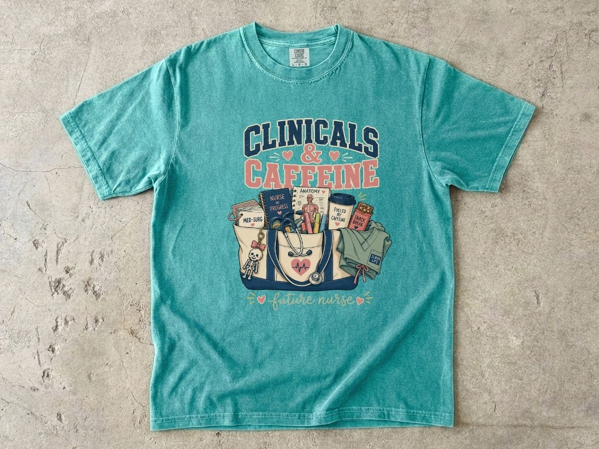 Clinicals & Caffeine T-Shirt — Future Nurse Coffee Tee