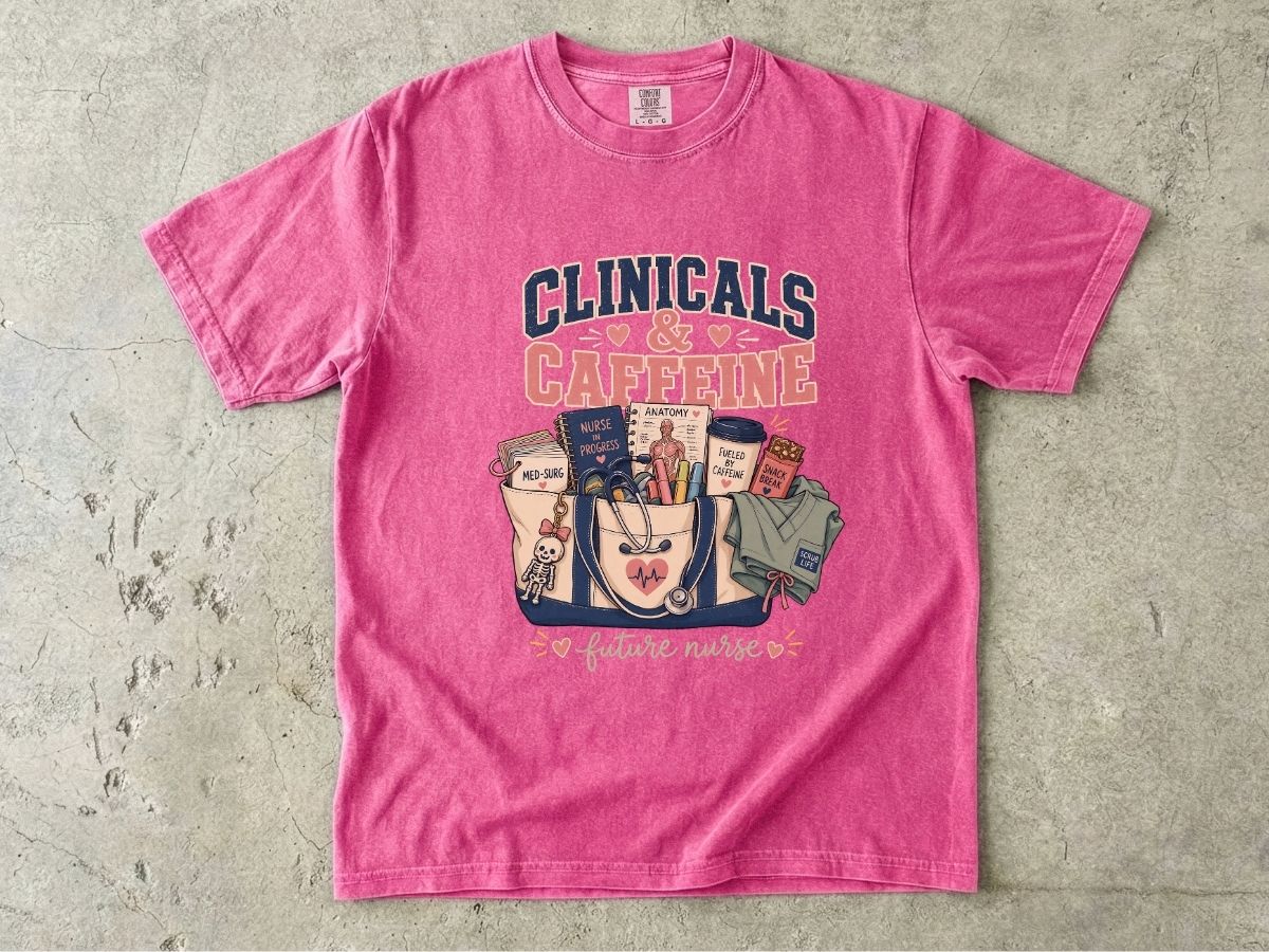 Clinicals & Caffeine T-Shirt — Future Nurse Coffee Tee