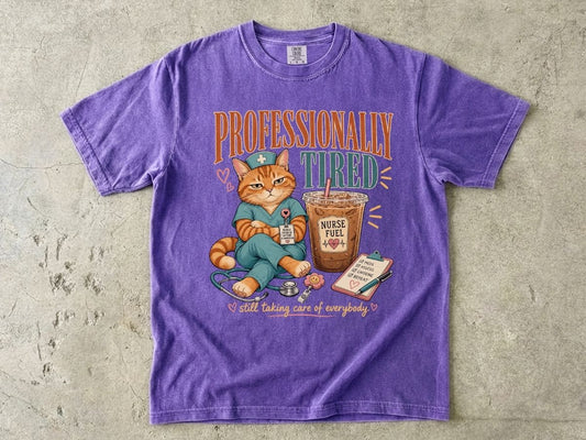 Professionally Tired Nurse Cat T-Shirt