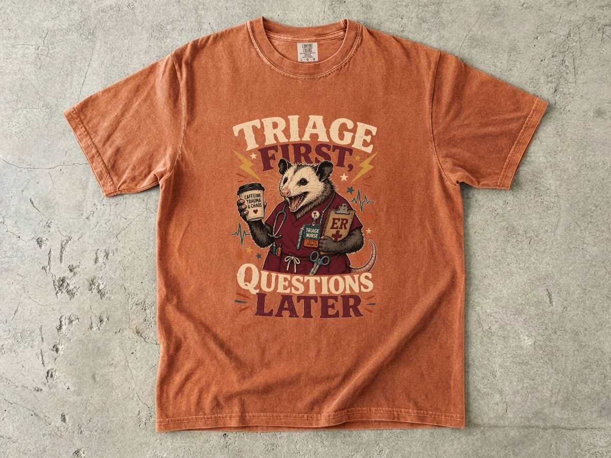 T-Shirt — "Triage First, Questions Later" Plague Doctor Medical Humor Tee
