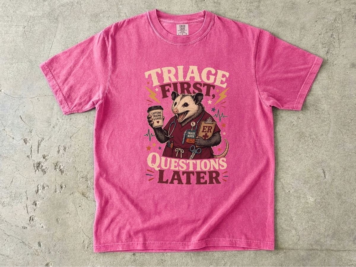 T-Shirt — "Triage First, Questions Later" Plague Doctor Medical Humor Tee