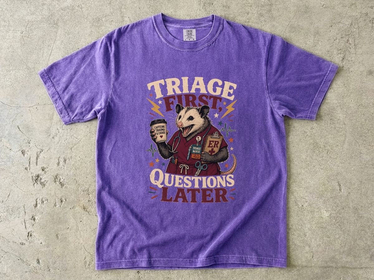 T-Shirt — "Triage First, Questions Later" Plague Doctor Medical Humor Tee