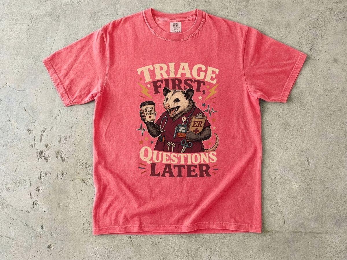 T-Shirt — "Triage First, Questions Later" Plague Doctor Medical Humor Tee
