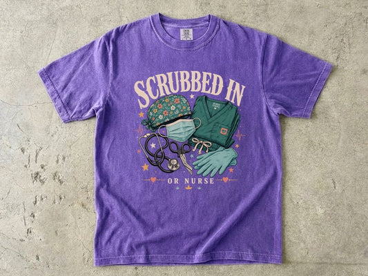 Scrubbed In Medical Scrubs T-Shirt — Nurse & Doctor Stethoscope Graphic