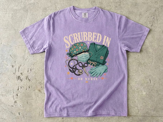Scrubbed In Medical Scrubs T-Shirt — Nurse & Doctor Stethoscope Graphic