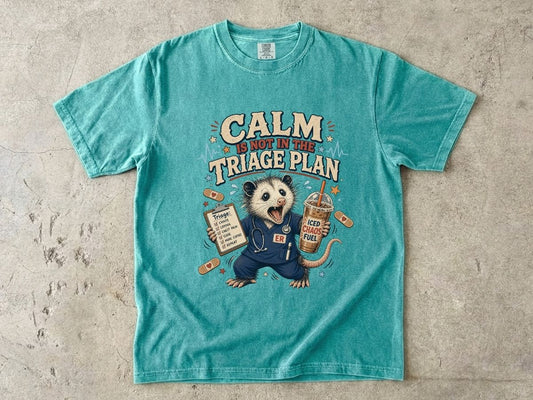 Calm in the Triage Plan T-Shirt — Funny ER Possum Medical Humor Tee