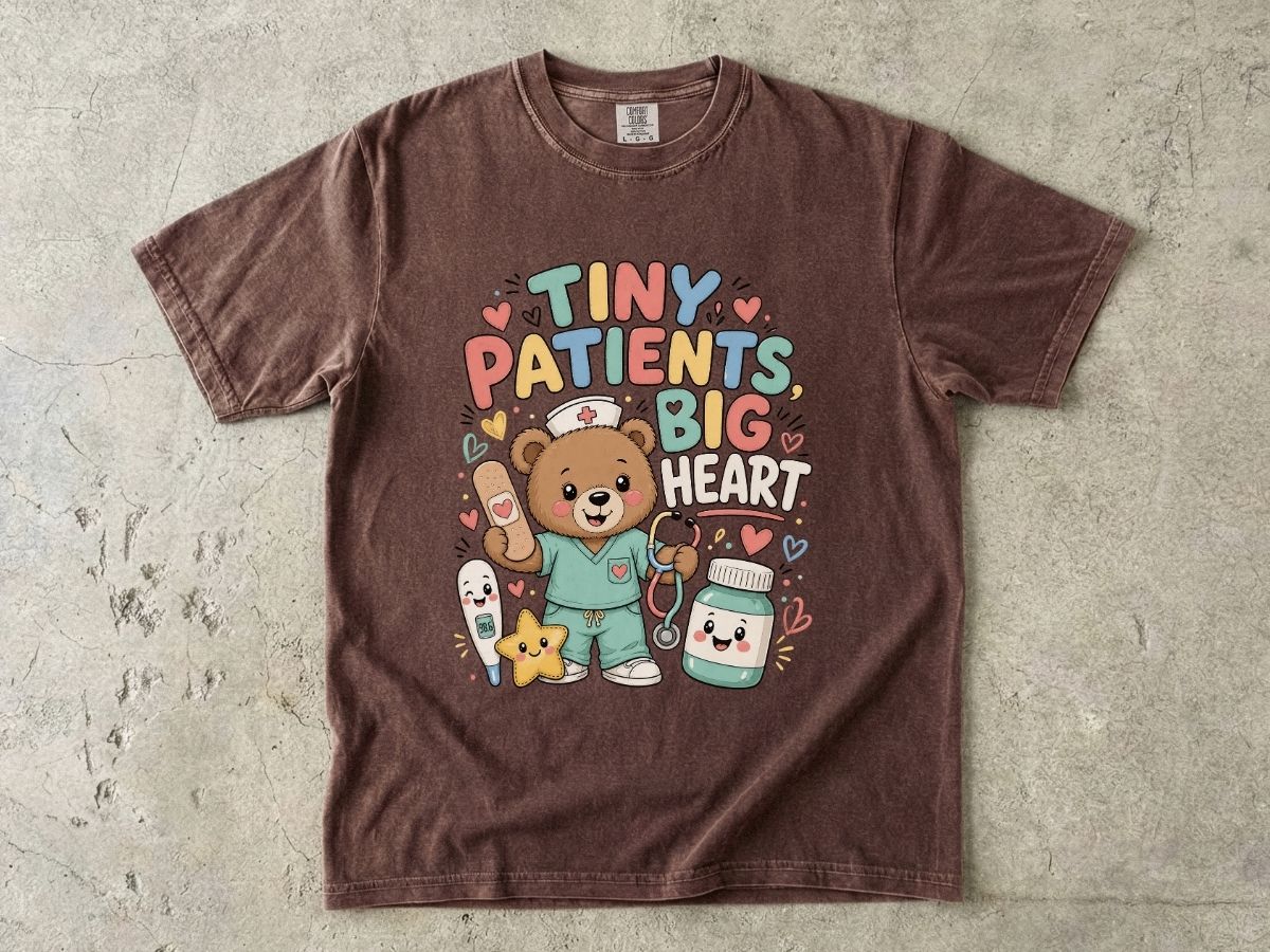 Tiny Patients Big Heart T-Shirt — Cute Pediatric Nurse Bear Tee