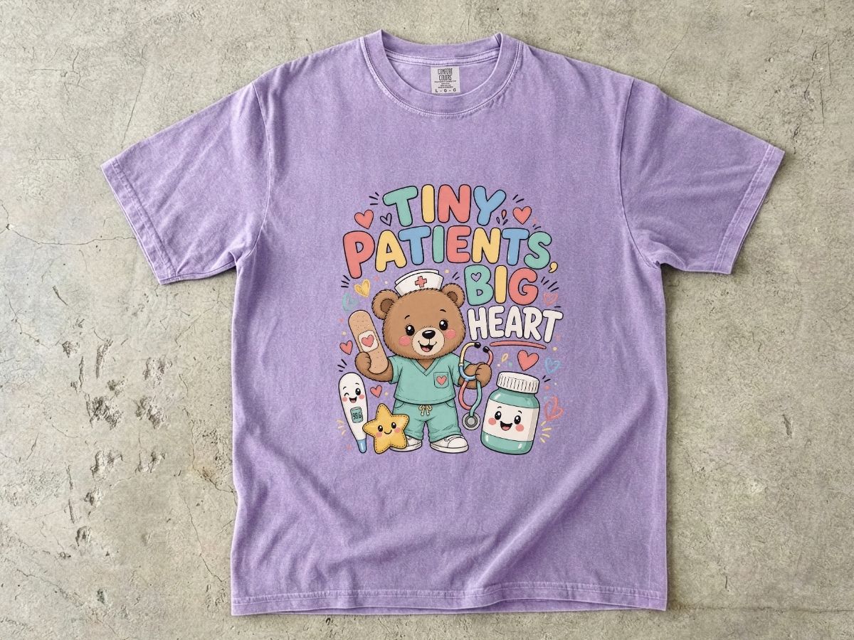 Tiny Patients Big Heart T-Shirt — Cute Pediatric Nurse Bear Tee