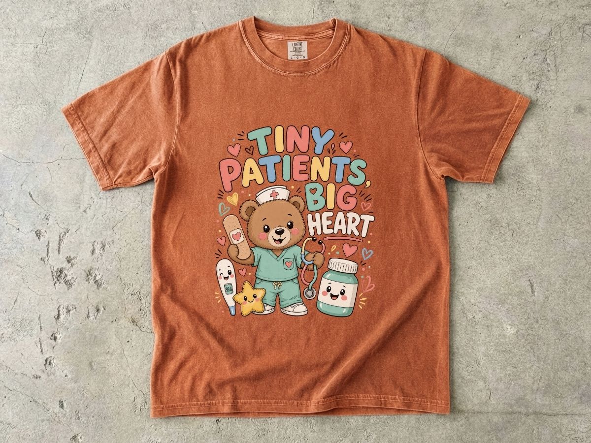 Tiny Patients Big Heart T-Shirt — Cute Pediatric Nurse Bear Tee