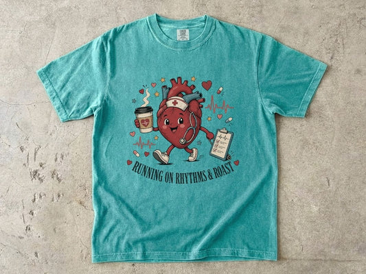 Cardiac Nurse Shirt | Running on Rhythm & Caffeine RN Tee