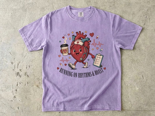 Cardiac Nurse Shirt | Running on Rhythm & Caffeine RN Tee