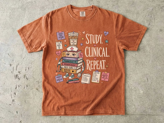 Study Clinical Repeat Nursing Student Shirt | Nursing School Tee