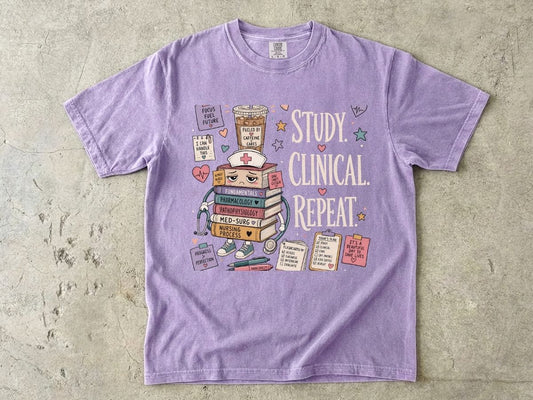 Study Clinical Repeat Nursing Student Shirt | Nursing School Tee