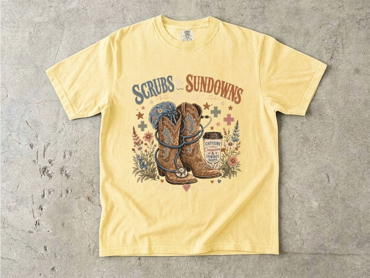 Scrubs & Sundowns Nurse Shirt | Western Country RN Tee