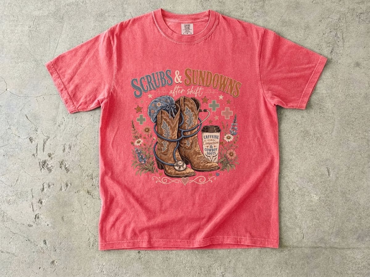 Scrubs & Sundowns Nurse Shirt | Western Country RN Tee