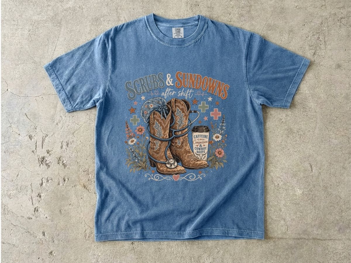 Scrubs & Sundowns Nurse Shirt | Western Country RN Tee