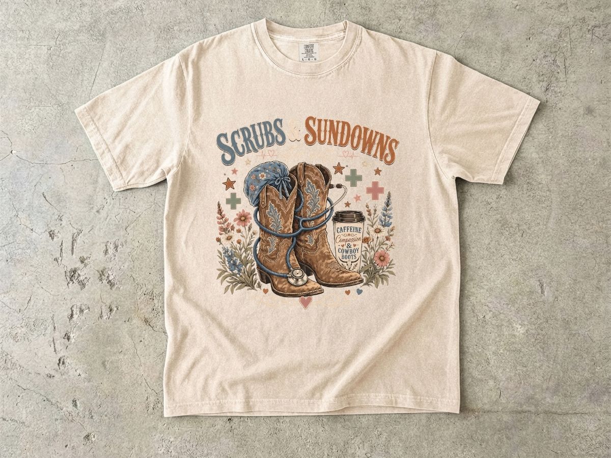 Scrubs & Sundowns Nurse Shirt | Western Country RN Tee