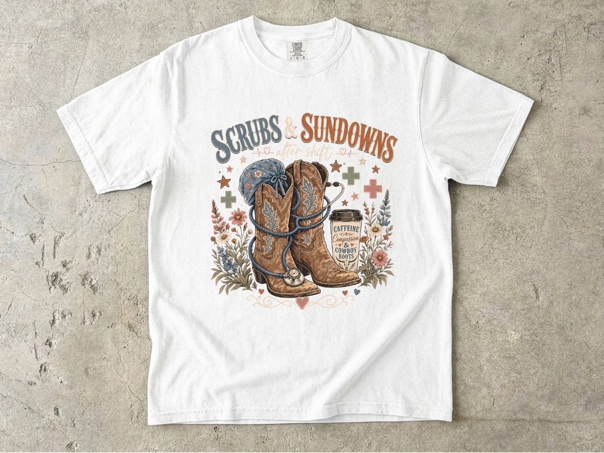 Scrubs & Sundowns Nurse Shirt | Western Country RN Tee