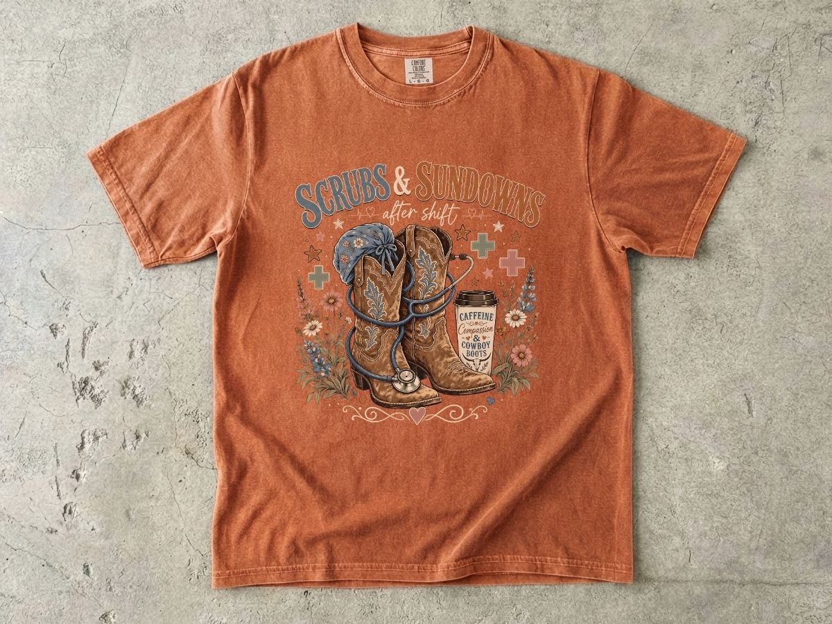 Scrubs & Sundowns Nurse Shirt | Western Country RN Tee