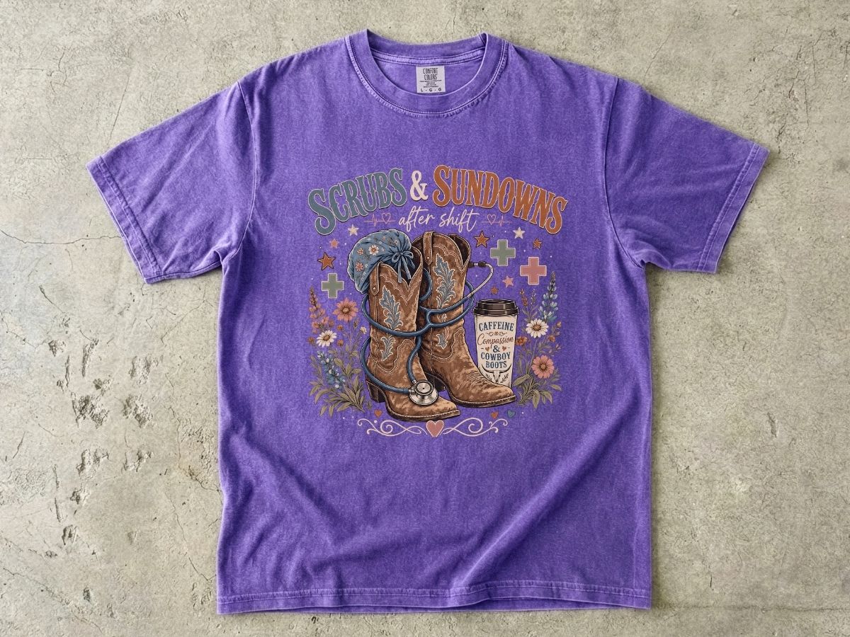 Scrubs & Sundowns Nurse Shirt | Western Country RN Tee
