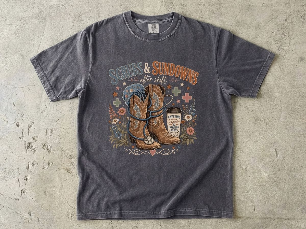 Scrubs & Sundowns Nurse Shirt | Western Country RN Tee