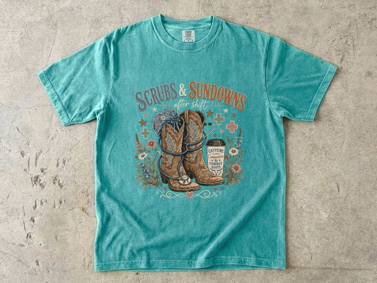 Scrubs & Sundowns Nurse Shirt | Western Country RN Tee