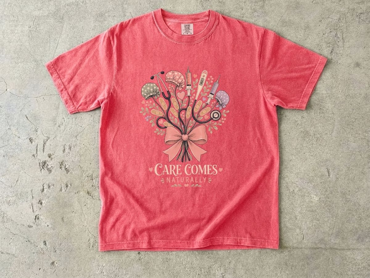 Care Comes Naturally Nurse Shirt | Floral RN Tee