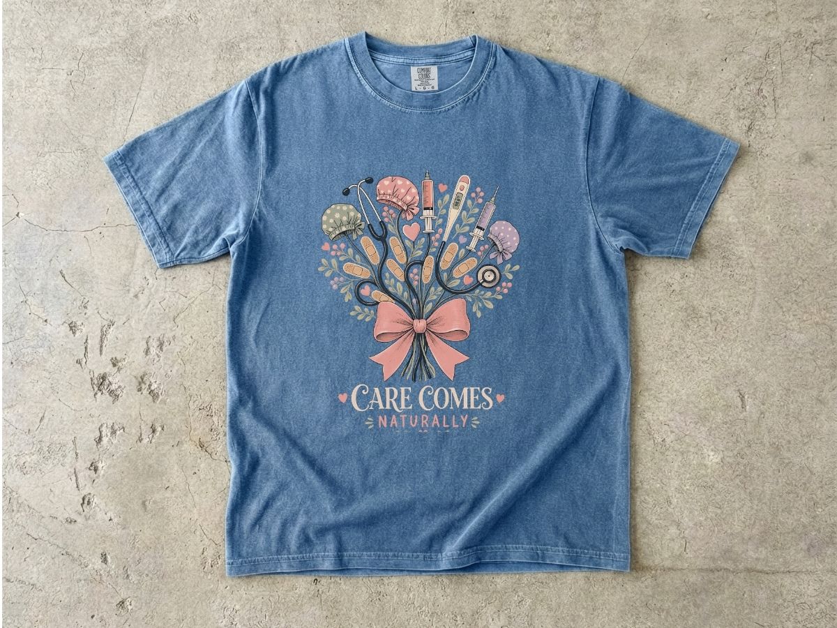 Care Comes Naturally Nurse Shirt | Floral RN Tee