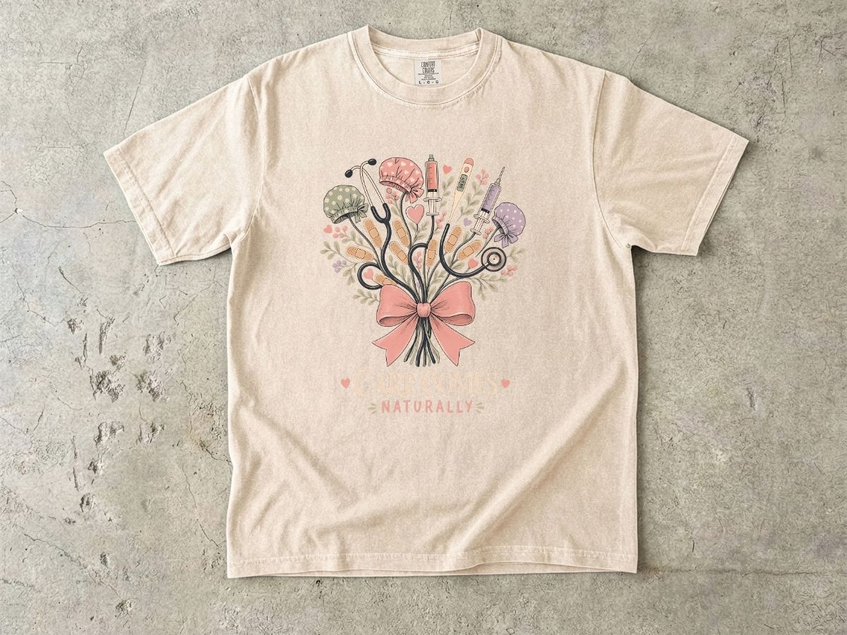Care Comes Naturally Nurse Shirt | Floral RN Tee
