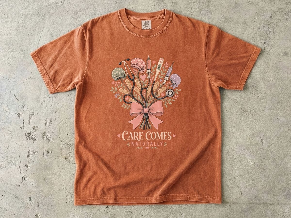 Care Comes Naturally Nurse Shirt | Floral RN Tee