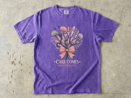 Care Comes Naturally Nurse Shirt | Floral RN Tee