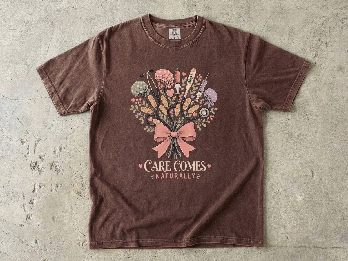 Care Comes Naturally Nurse Shirt | Floral RN Tee