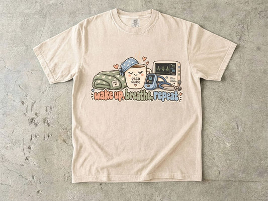 Wake Up Breathe Repeat Nurse Shirt | Cute RN Graphic Tee