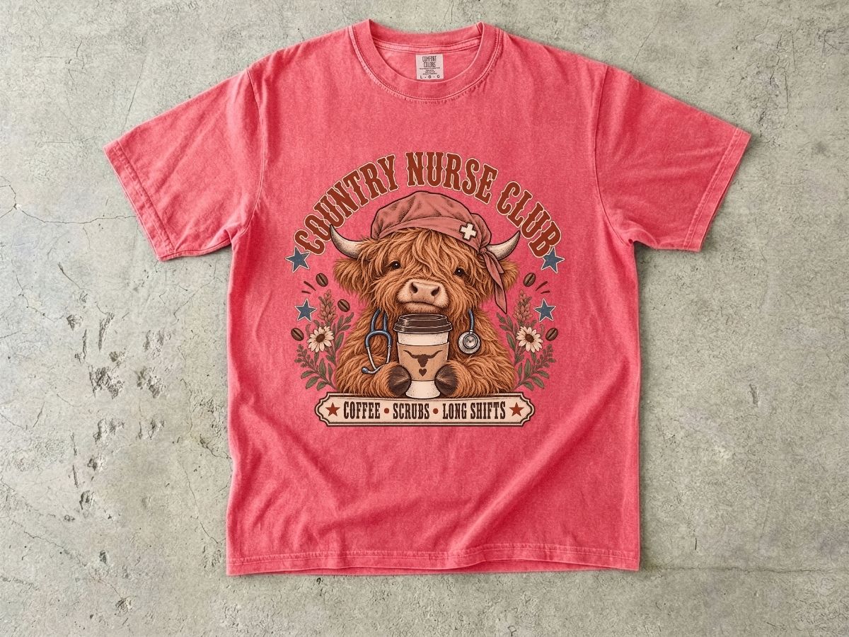 Country Nurse Shirt | Highland Cow RN Graphic Tee & Nurse Gift