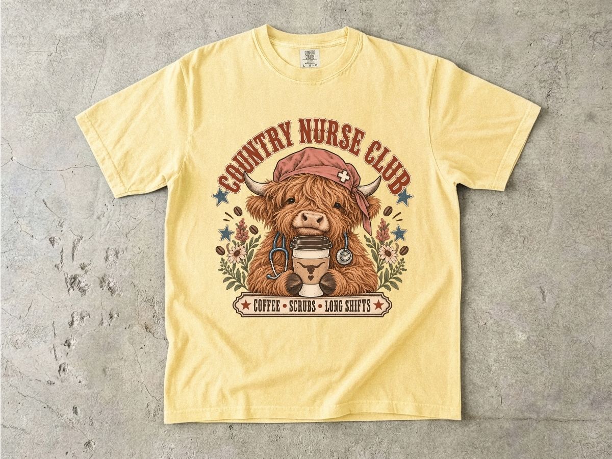 Country Nurse Shirt | Highland Cow RN Graphic Tee & Nurse Gift