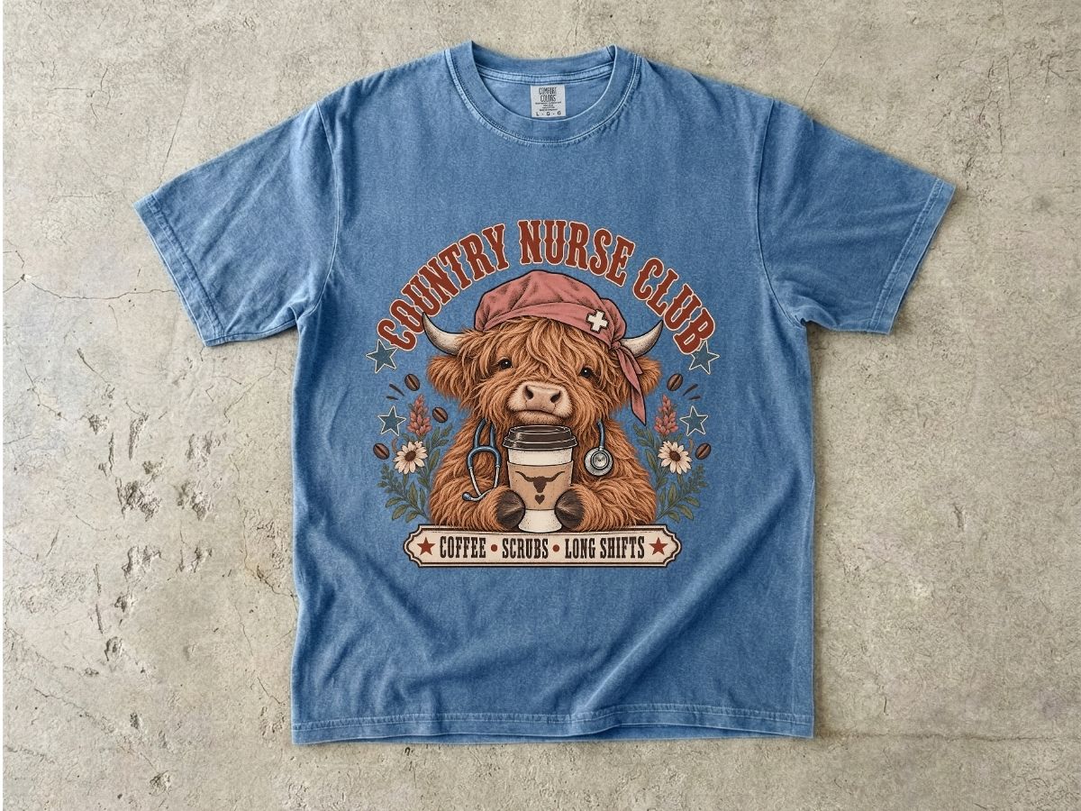 Country Nurse Shirt | Highland Cow RN Graphic Tee & Nurse Gift