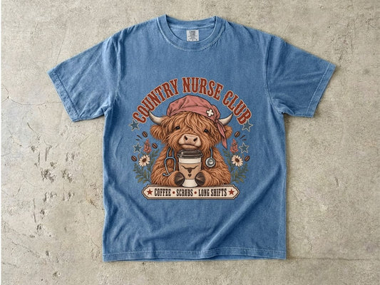 Country Nurse Shirt | Highland Cow RN Graphic Tee & Nurse Gift
