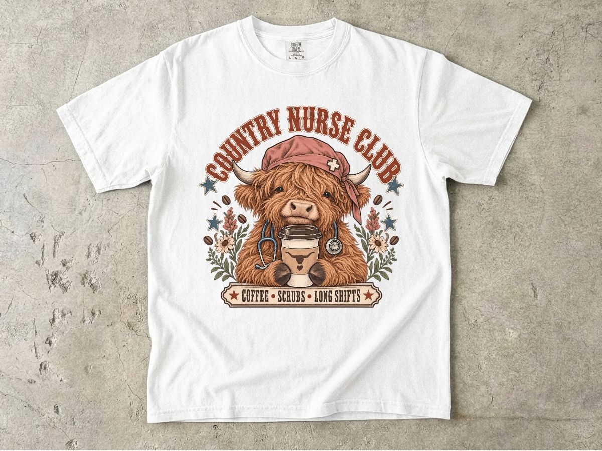 Country Nurse Shirt | Highland Cow RN Graphic Tee & Nurse Gift