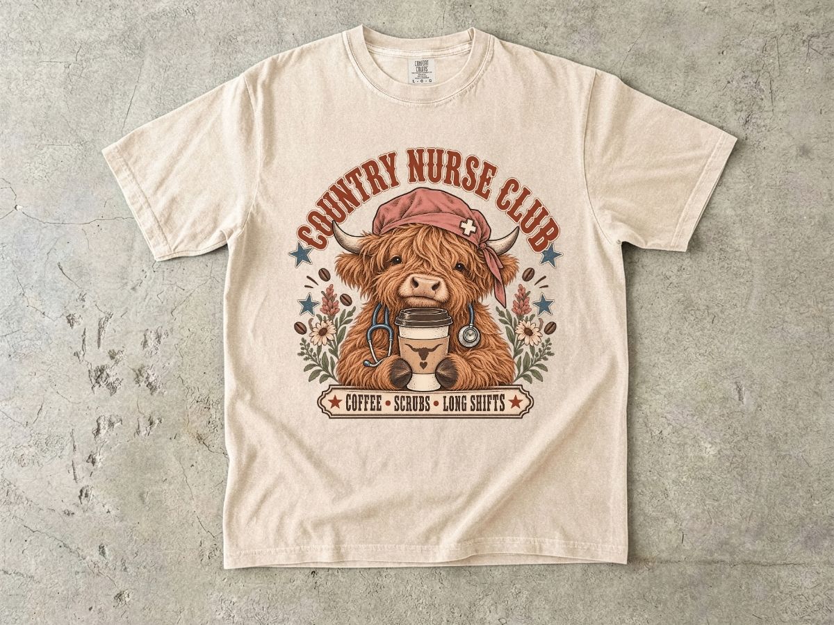Country Nurse Shirt | Highland Cow RN Graphic Tee & Nurse Gift