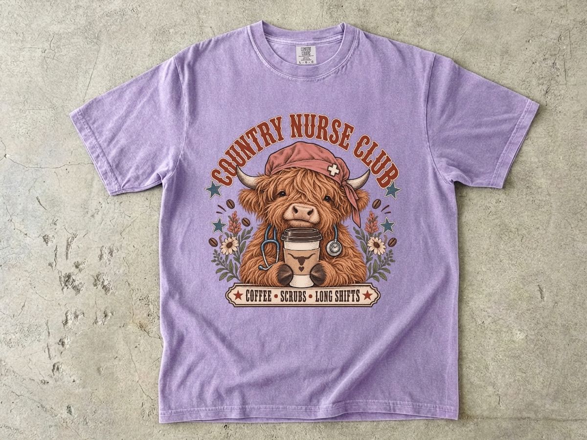 Country Nurse Shirt | Highland Cow RN Graphic Tee & Nurse Gift