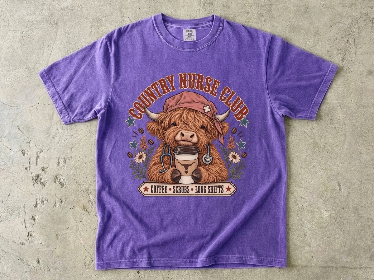 Country Nurse Shirt | Highland Cow RN Graphic Tee & Nurse Gift