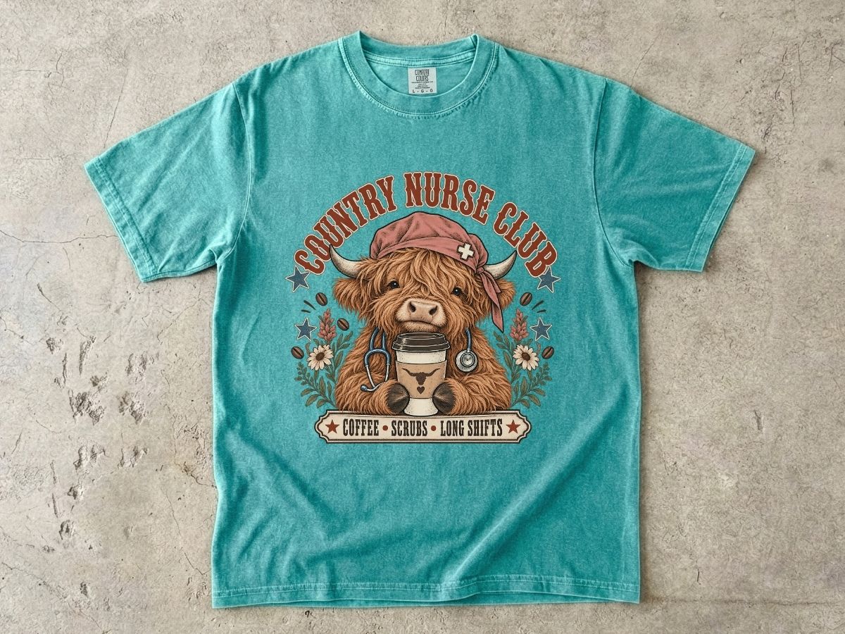 Country Nurse Shirt | Highland Cow RN Graphic Tee & Nurse Gift