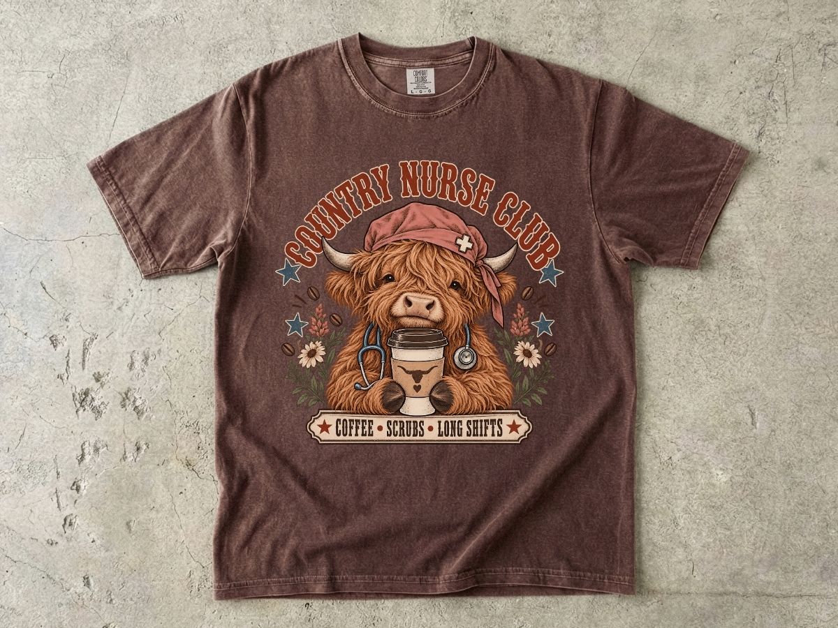 Country Nurse Shirt | Highland Cow RN Graphic Tee & Nurse Gift