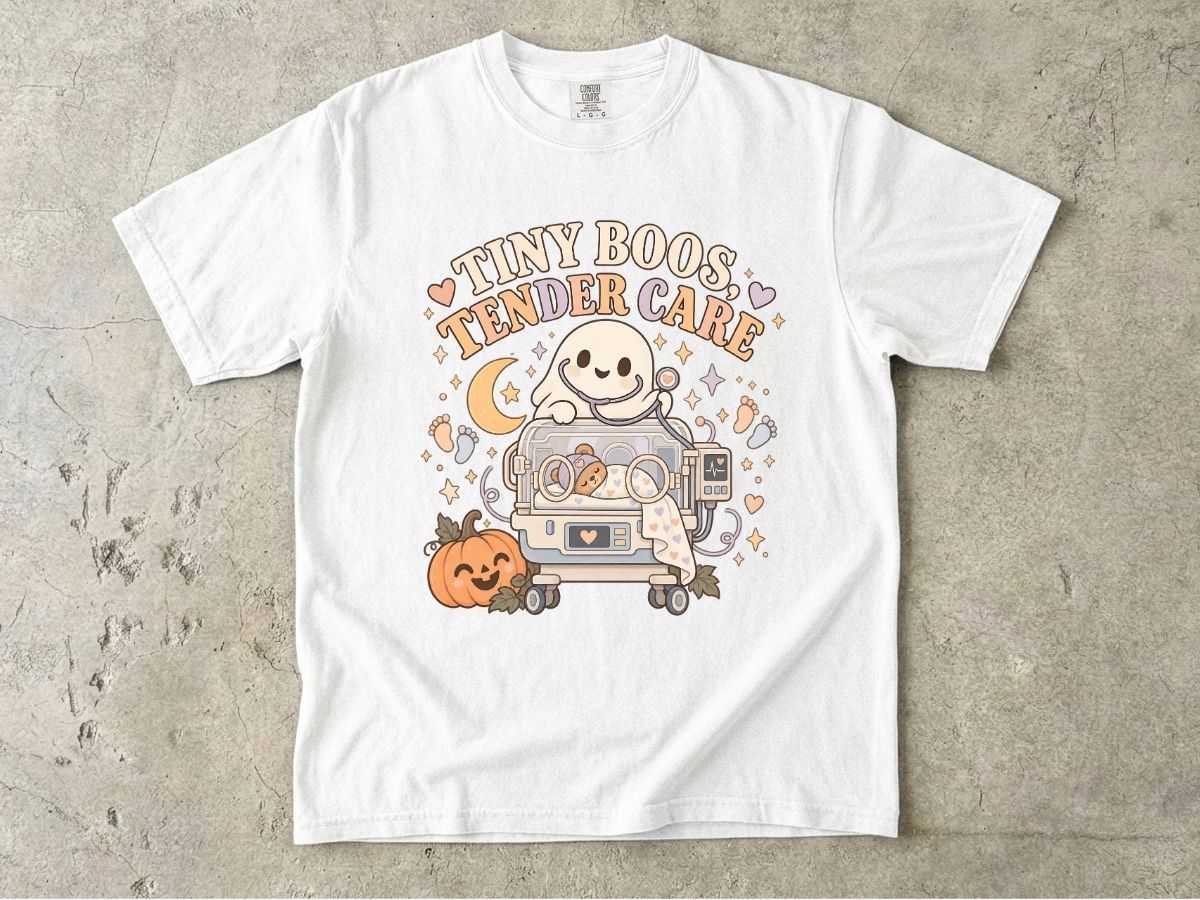 NICU Nurse Halloween Shirt | Tiny Boos Tender Care RN Tee